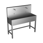 Edelstahl – Waschrinne, bodenstehend, mit 2 integrierten Elektroniksteuerungen / Handwaschplätzen, mit Thermostatventil, Länge 1250 mm, 24 V DC