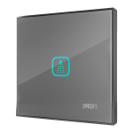 Glas-Touch Elektronische Duschsteuerung  für kalt oder vorgemischte Wasser, Glasfarbe REF 9006 Hellgrau, Hintergrundbeleuchtung Azurblau, 24 V DC