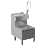 Edelstahlkombination, bodenstehend, mit Ausgussbecken und Waschbecken mit Hybrid-Waschtischarmatur SLU 68, 24 V DC