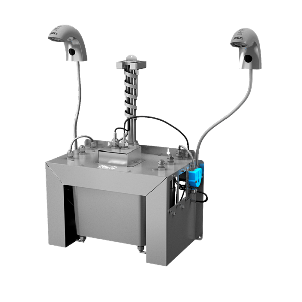 Set mit 2 Stück automatische Waschtischarmaturen für kaltes oder vorgemischtes Wasser, mit integriertem Seifenspender, 6 l Zentral Seifenbehälter, 230 V AC