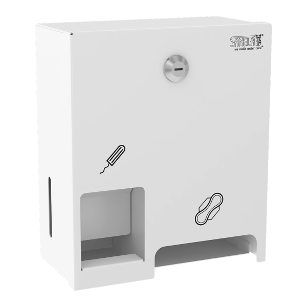 Edelstahlspender für Tampons und Binden, weiße Pulverbeschichtung